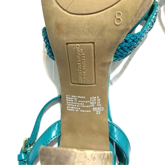 Christian Siriano Strappy Vegan Leather High Heel Sandals Teal Blue size 8 - Picture 10 of 12